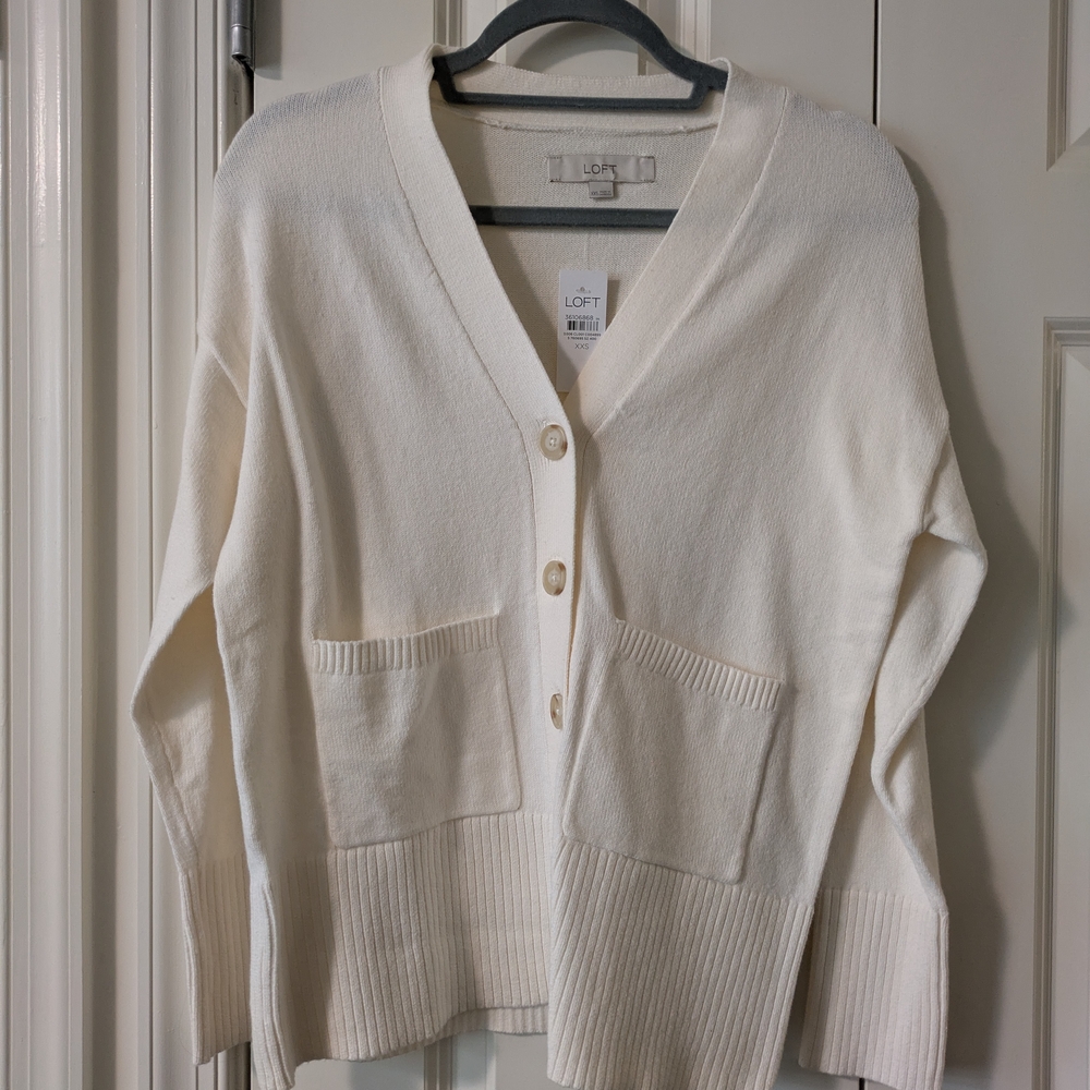LOFT Women's Cream Cardigan Sweater